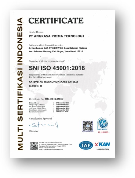 SNI ISO 45001:2018 certificate